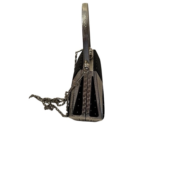 Black and Silver Hardshell Handbag with Jeweled Crown Closure NWOT - Picture 6 of 7